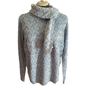 Alfred Dunner Womens Blue Knit Long Sleeve Sweater With Scarf Collar S